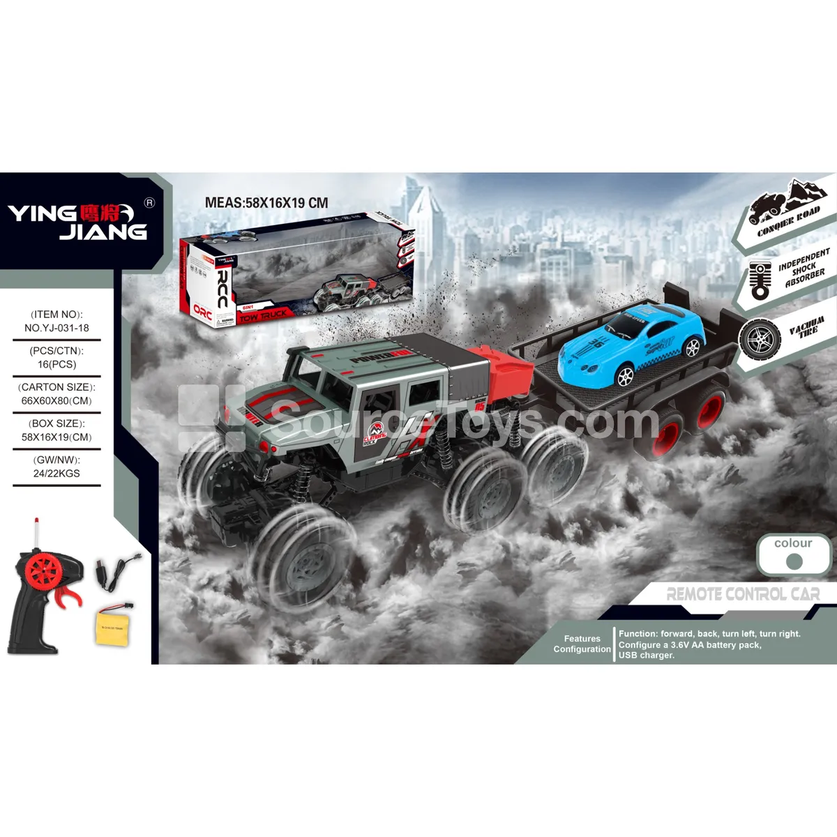 1:18 4-Channel 6-Wheel Remote Control Climbing Car with Opening Doors, Trailer, 27MHz, Battery Included, Window Box 1:18 4-Channel 6-Wheel Remote Control Climbing Car with Opening Doors, Trailer, 27MHz, Battery Included, Window Box