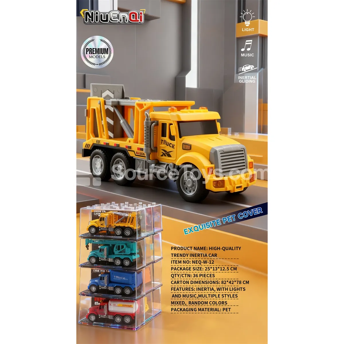 1:24 Engineering Vehicle Trailer with Lights, Music, Opening Doors, Inertia Car, Acrylic Display Cover 1:24 Engineering Vehicle Trailer with Lights, Music, Opening Doors, Inertia Car, Acrylic Display Cover