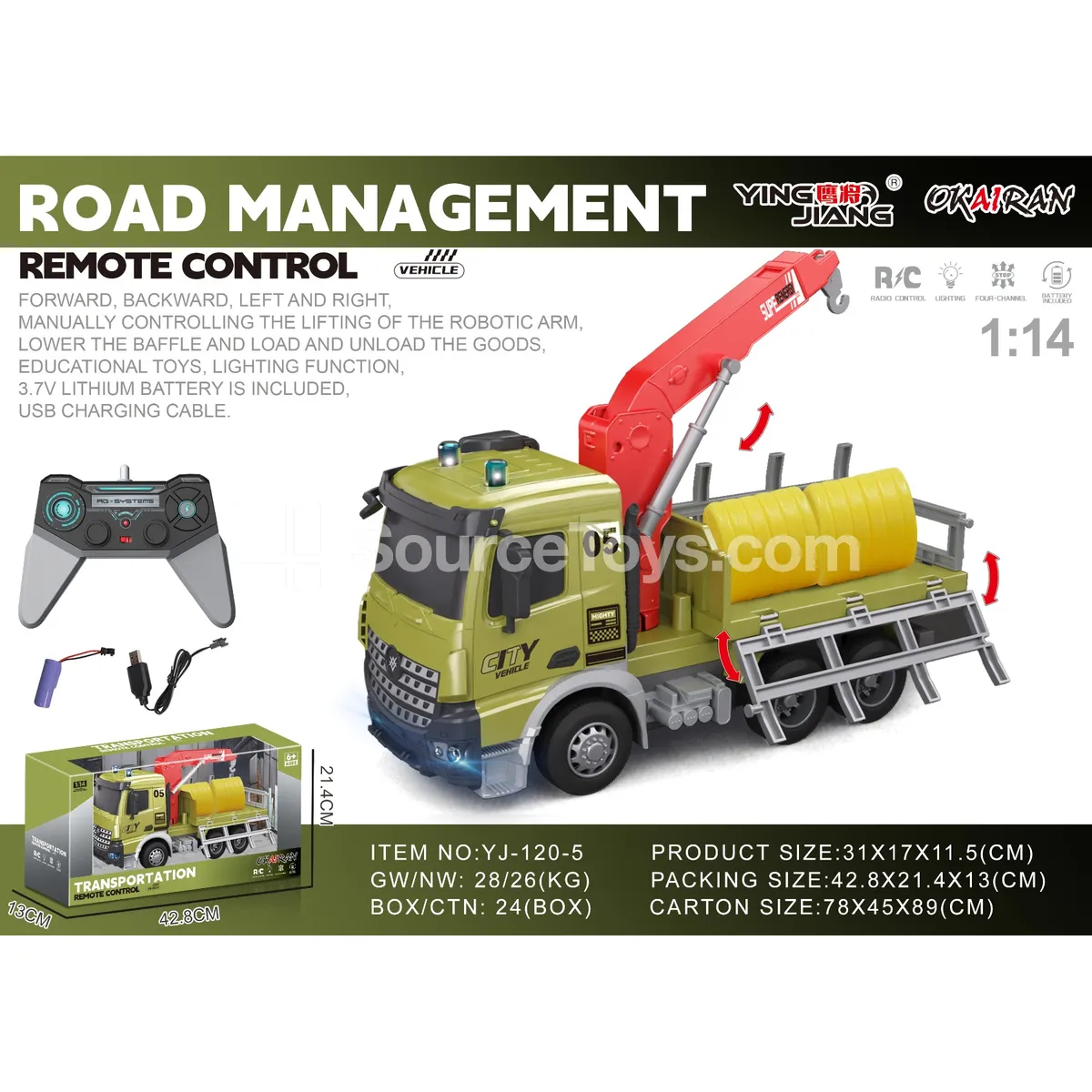 1:14 4-Channel Remote Control Transport Crane Truck with Cargo 1:14 4-Channel Remote Control Transport Crane Truck with Cargo
