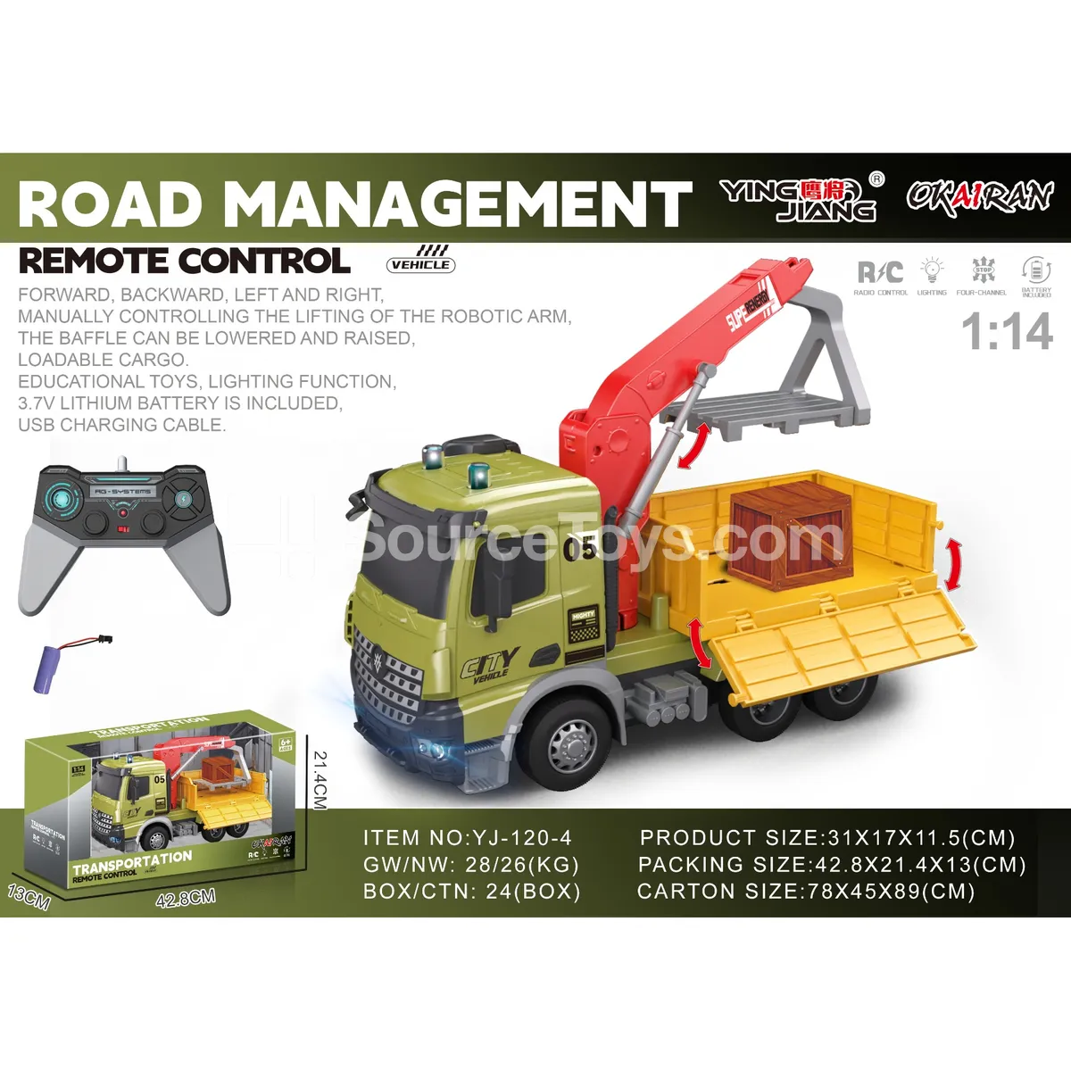1:14 4-Channel RC Transport Crane Truck with Cargo, Battery Included 1:14 4-Channel RC Transport Crane Truck with Cargo, Battery Included