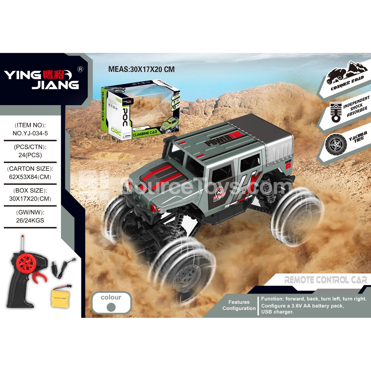 1:18 4-Channel Remote Control Climbing Car 27MHz with Opening Doors, Battery Included, Window Box