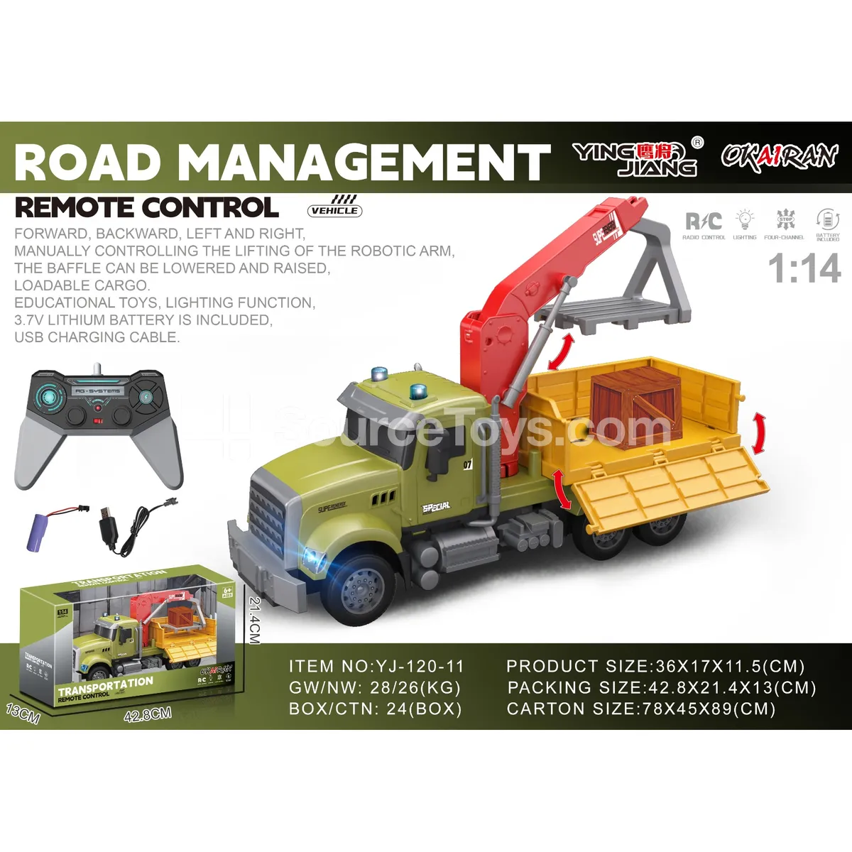 1:14 Multi-function 4-Channel RC Transport Crane Truck with Cargo, Battery Included 1:14 Multi-function 4-Channel RC Transport Crane Truck with Cargo, Battery Included