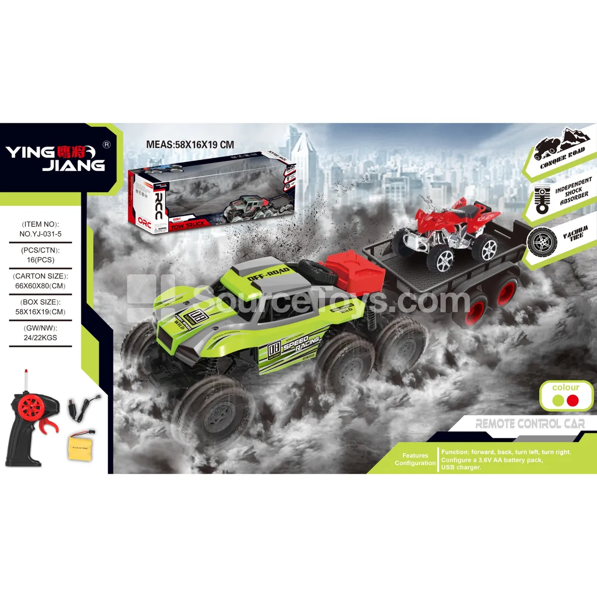 1:18 4-Channel 6-Wheel Remote Control Climbing Truck with Trailer 27MHz Battery Included Window Box