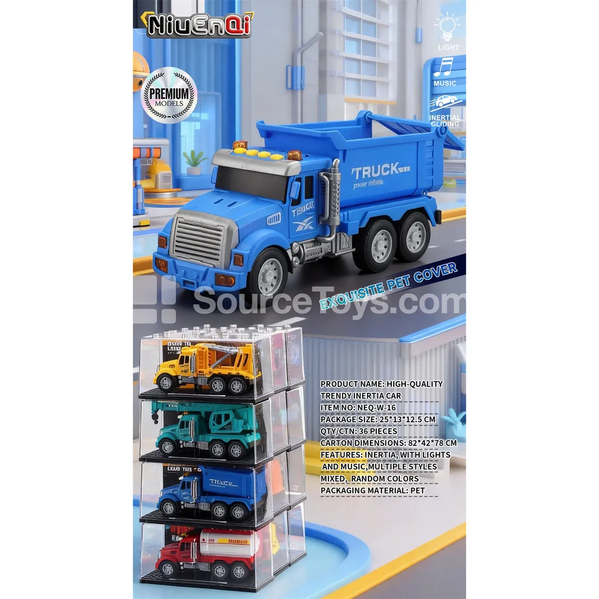 1:24 Dump Truck with Lights, Music, Opening Doors & Inertia, Acrylic Display Cover 1:24 Dump Truck with Lights, Music, Opening Doors & Inertia, Acrylic Display Cover