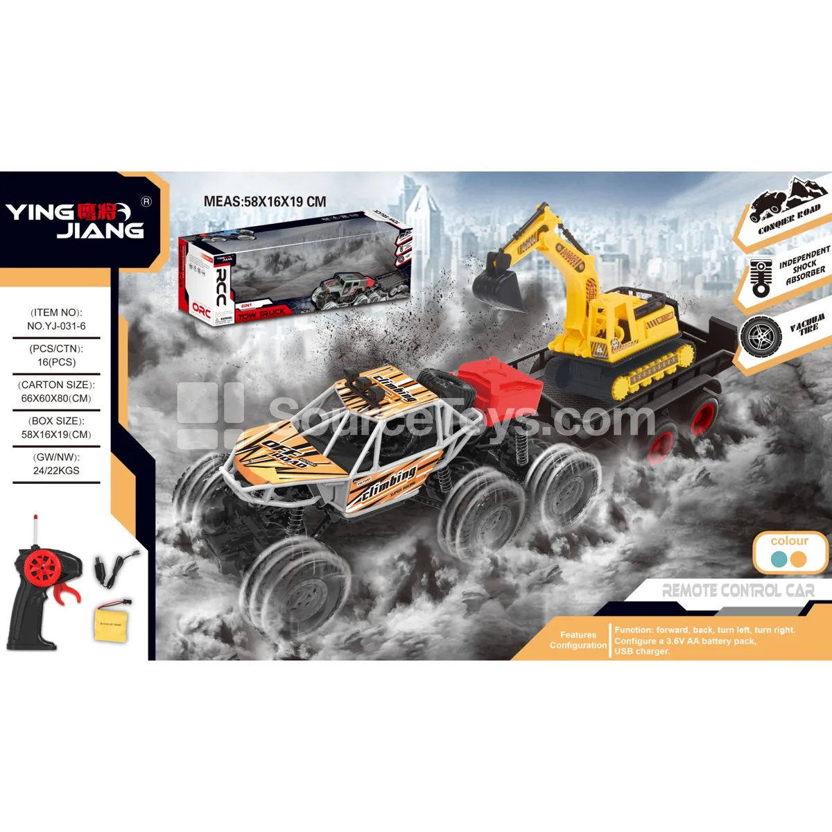 1:18 Alloy 6-Wheel Remote Control Climbing Truck with Trailer 27MHz Battery Included