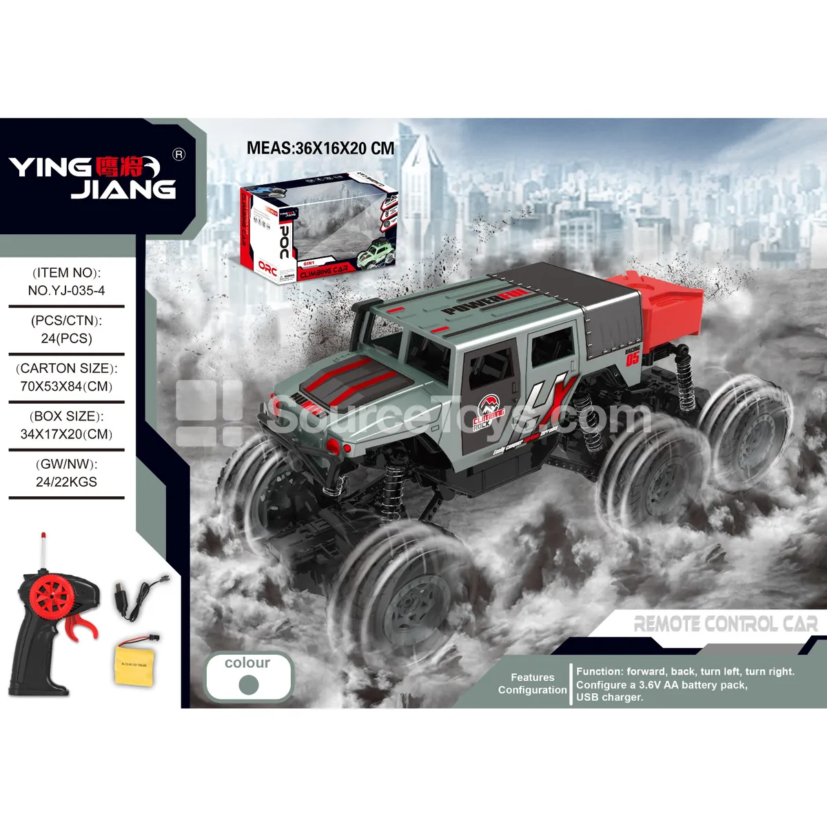 1:18 4-Channel 6-Wheel Remote Control Climbing Car with Opening Doors 27MHz Window Box
