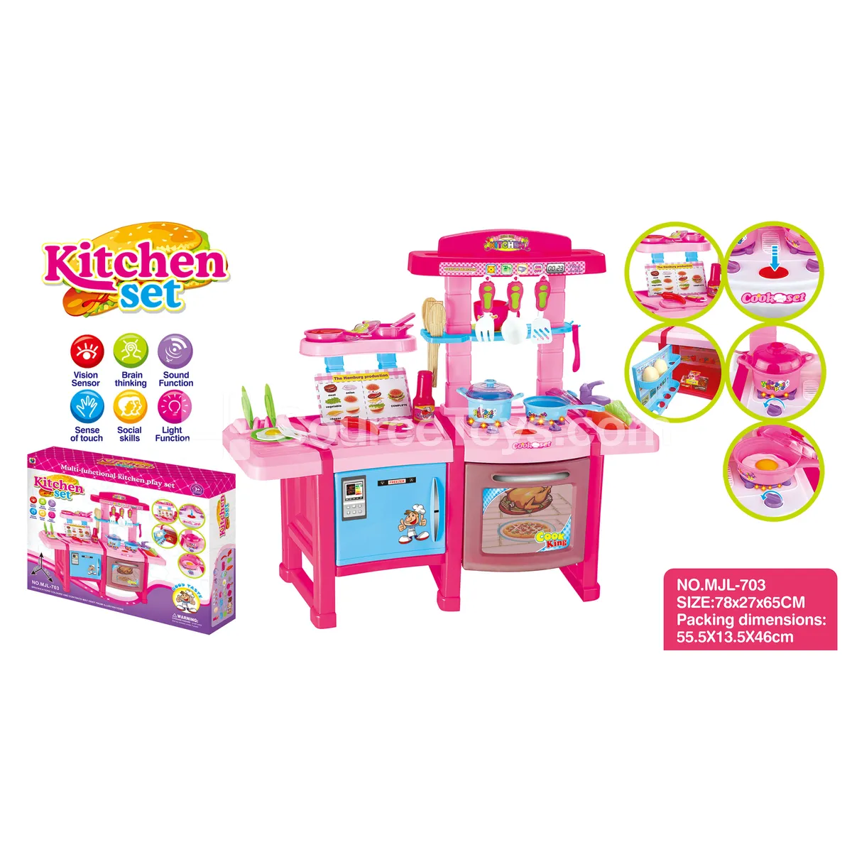 65CM Educational Pretend-Play Kitchen Set with Lights & Sounds, Running Water, 40PCS