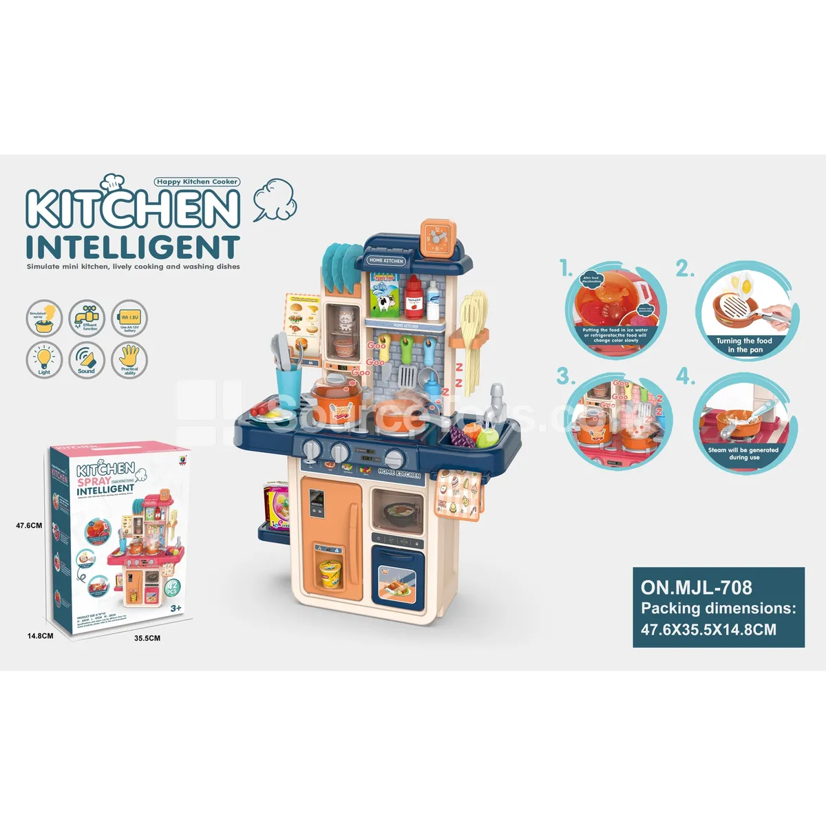 63CM Pretend-Play Kitchen Set with Magic Frying Pan, Color-Changing Food, Light & Water Flow, 42pcs 63CM Pretend-Play Kitchen Set with Magic Frying Pan, Color-Changing Food, Light & Water Flow, 42pcs