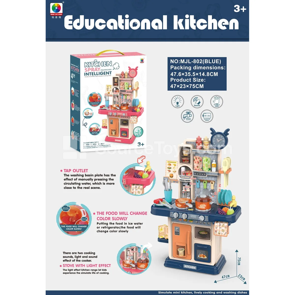 75cm Educational Kitchen Pretend-Play Set 42pcs Battery Not Included 3x1.5AA 75cm Educational Kitchen Pretend-Play Set 42pcs Battery Not Included 3x1.5AA