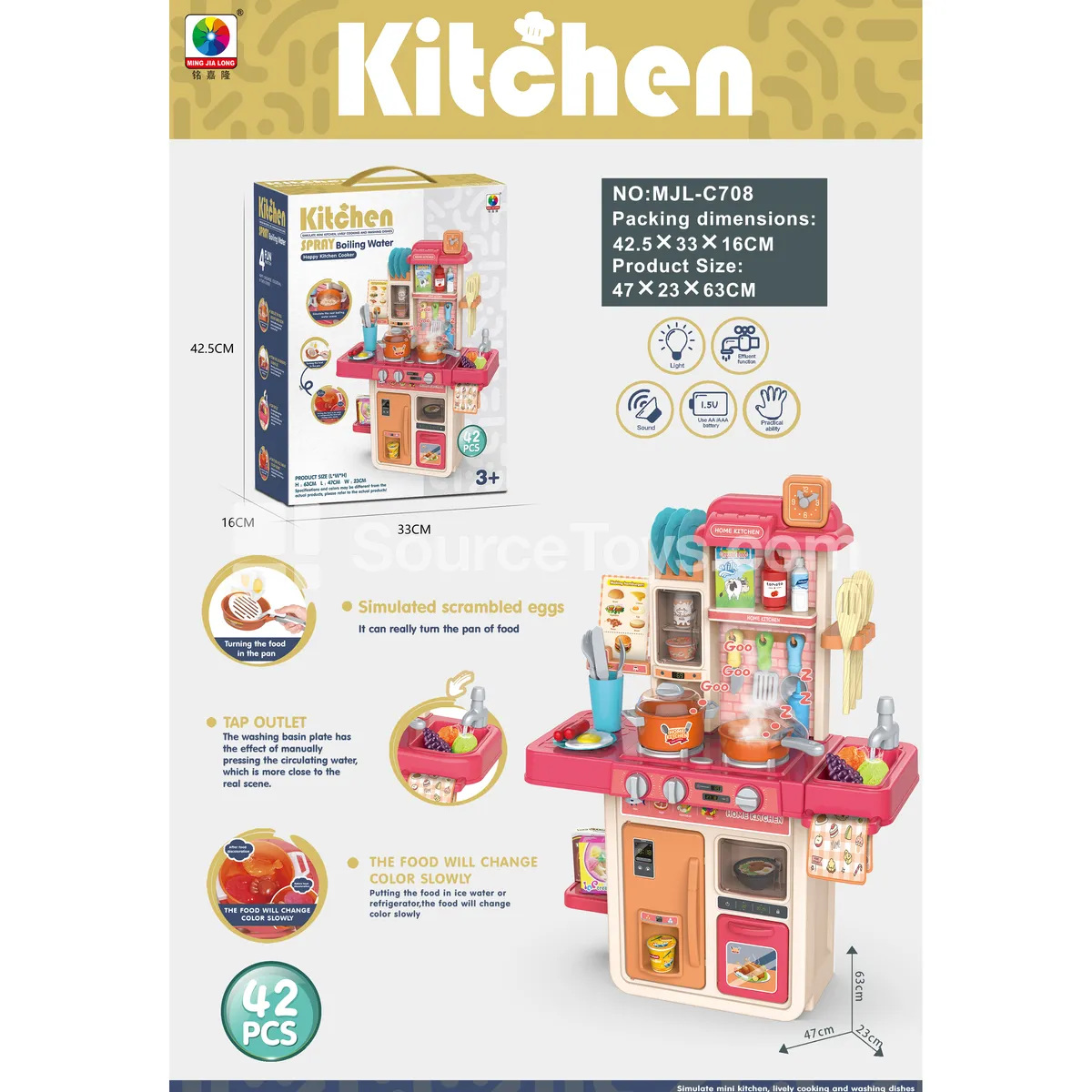 63CM Educational Kitchen Pretend-Play Set 42PCS (Battery Not Included, 3x1.5AA) 63CM Educational Kitchen Pretend-Play Set 42PCS (Battery Not Included, 3x1.5AA)