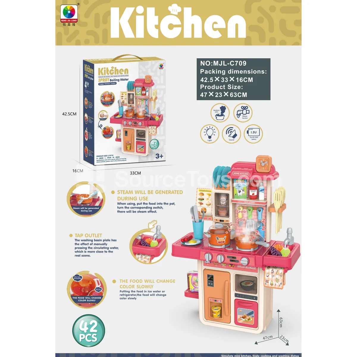 63CM Spray Kitchen Pretend-Play Set 42PCS 63CM Spray Kitchen Pretend-Play Set 42PCS