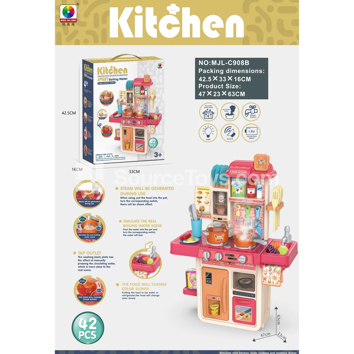 63CM Educational Pretend-Play Kitchen Set 45PCS