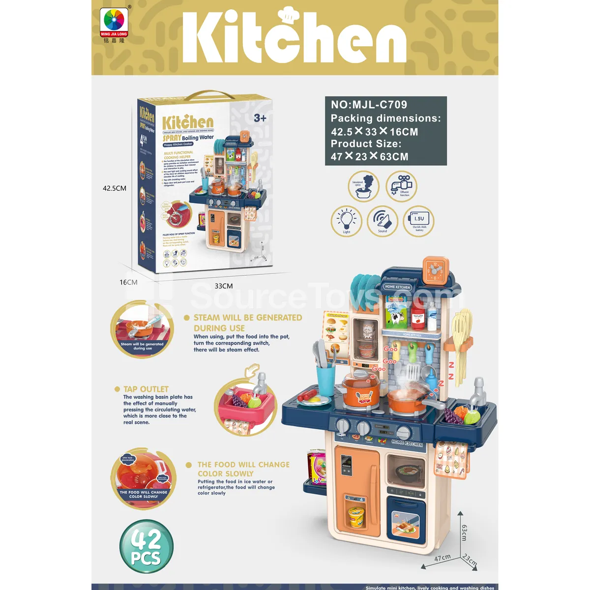 63cm Spray Kitchen Pretend-Play Set 42pcs 63cm Spray Kitchen Pretend-Play Set 42pcs