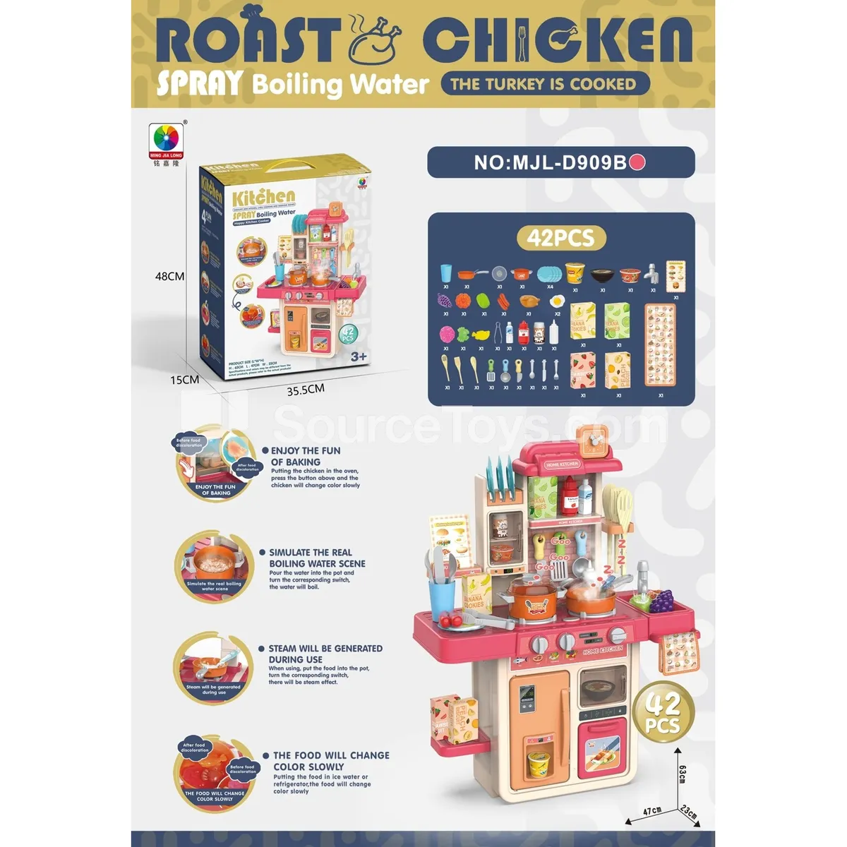 63CM Pretend-Play Kitchen Set with Steaming, Baking, Spray, and Color-Changing Food 42PCS 63CM Pretend-Play Kitchen Set with Steaming, Baking, Spray, and Color-Changing Food 42PCS