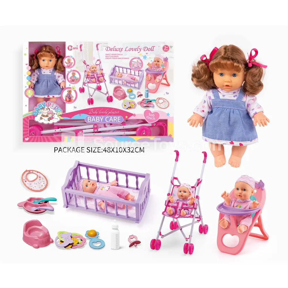 9-Inch Fashion Doll 3-in-1 Set with Stroller, Cradle, and High Chair