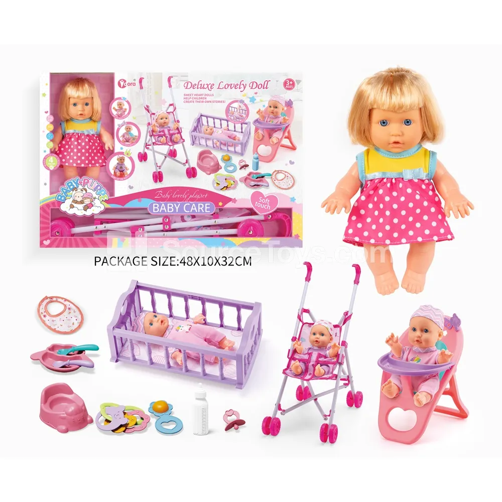 9-Inch Fashion Doll 3-in-1 Set with Stroller, Cradle & High Chair