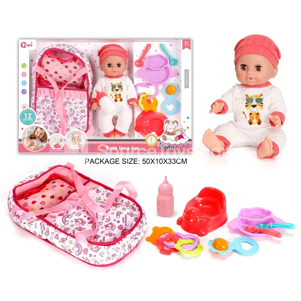 14-inch Vinyl Doll with 12 Sounds and Basket Care Set
