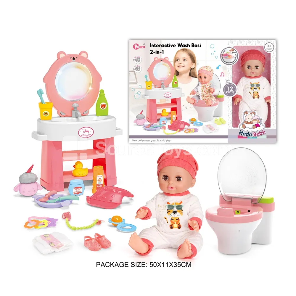 14-Inch Vinyl Doll Bathroom Pretend-Play Set with Sound & Light