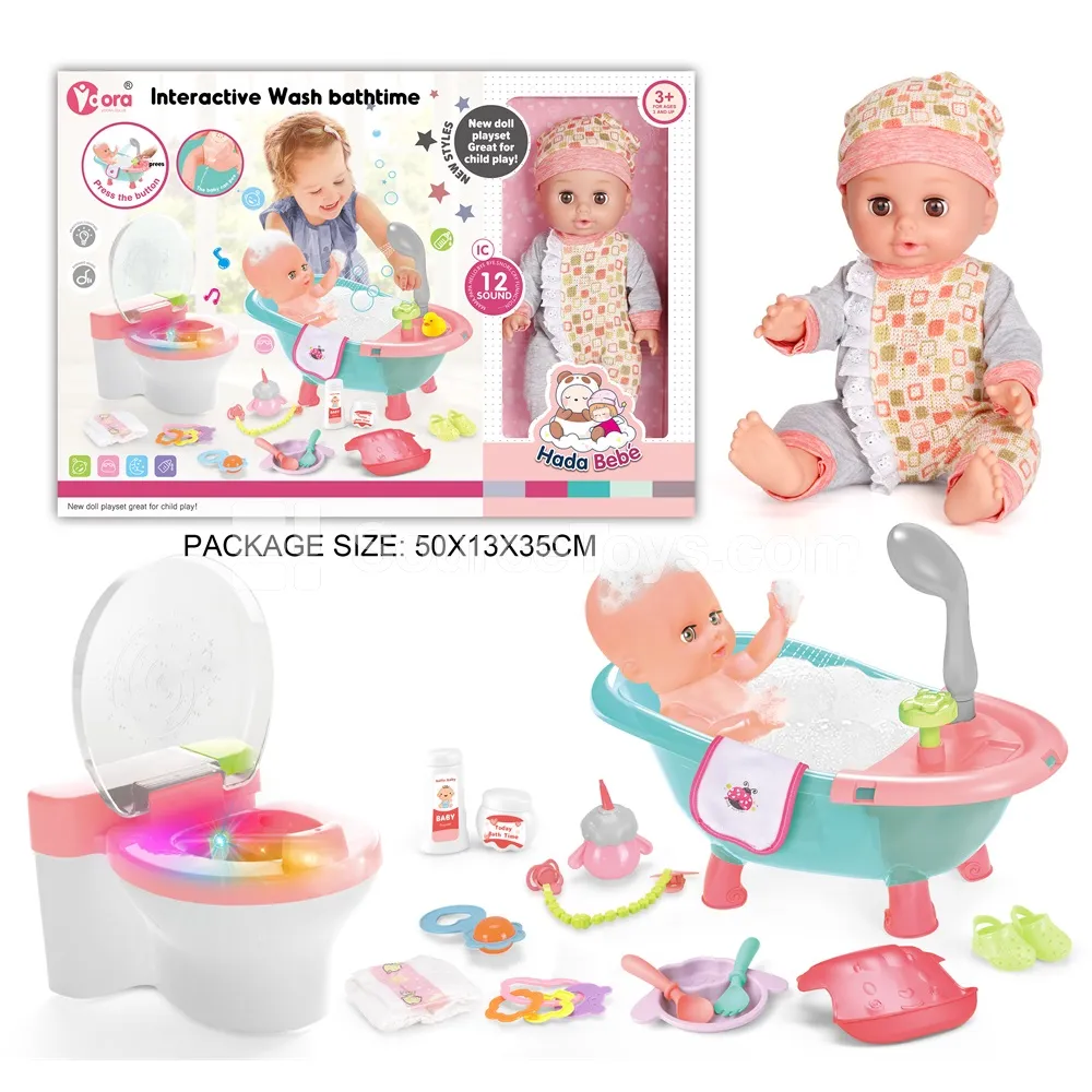 14-inch Vinyl Doll Bathroom Pretend Play Set with Sound & Light Toilet