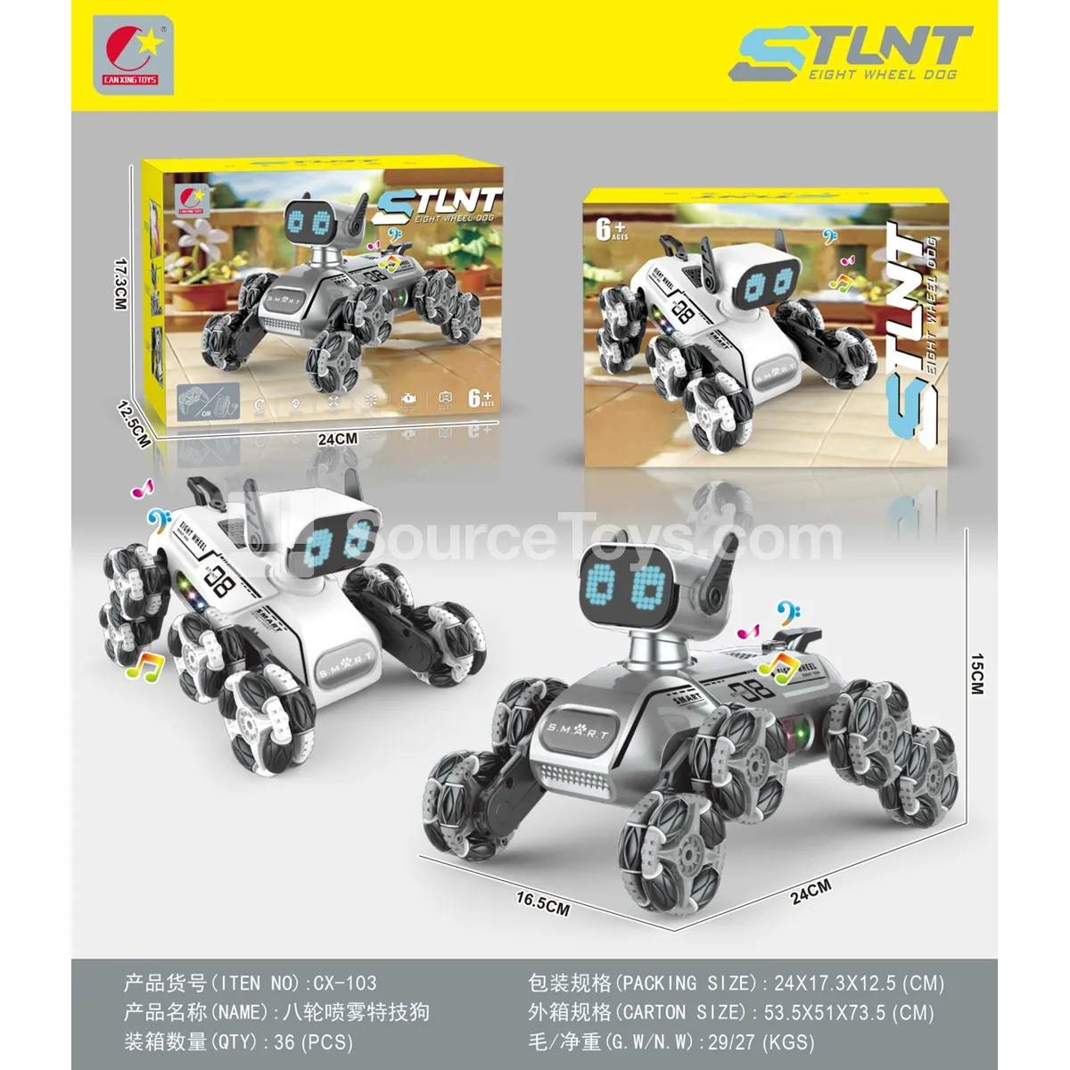 8-Wheel Stunt Robot Dog (Remote Control)  Electric Mechanical Remote Control Car with Smart Spray