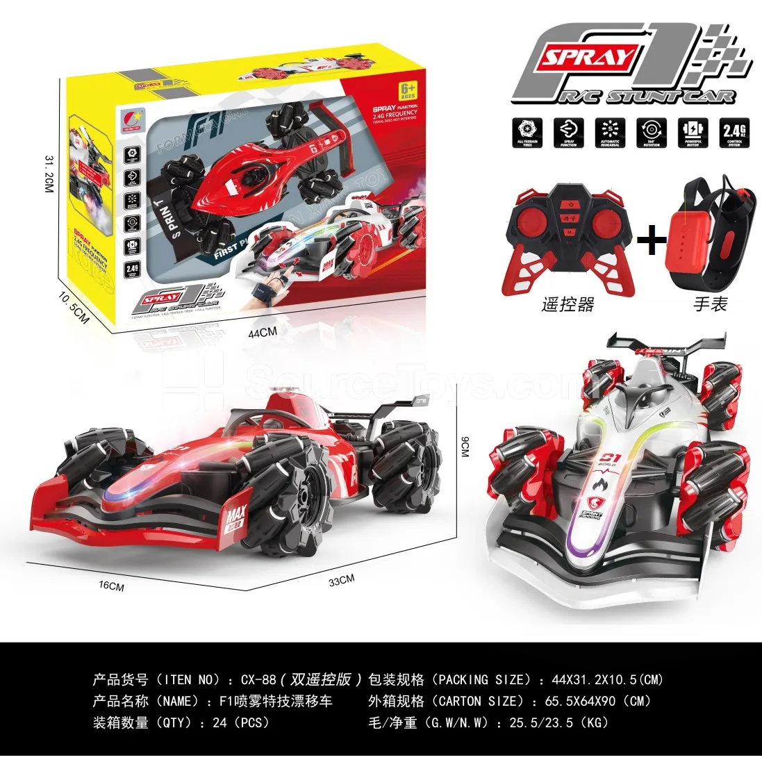 Remote Control Stunt Car F1 Spray Drift Car (Dual Remote Version)  4WD Racing Car with Multi-function Lights and Music