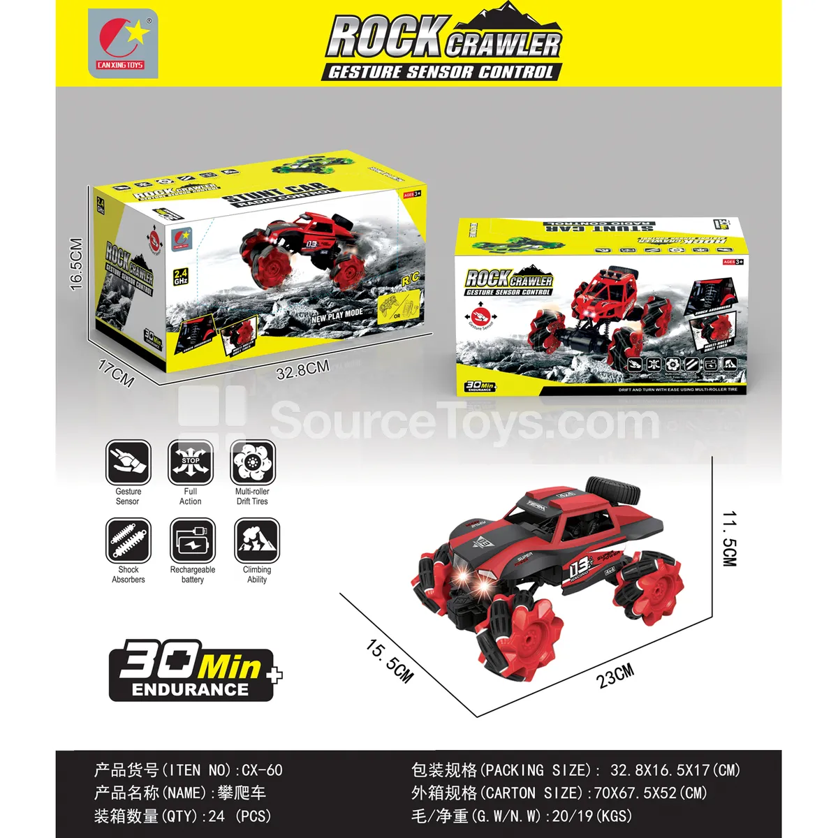 Remote Control Rock Crawler Truck (Dual Remote) 4WD High-Speed Off-Road RC Car with Gesture Sensing