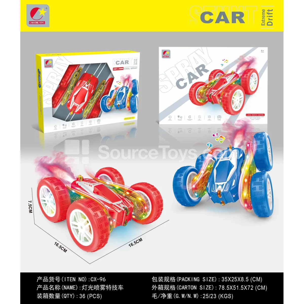 Remote Control Car with Spray, Dual-Side Lights & Stunt Remote Control Car with Spray, Dual-Side Lights & Stunt