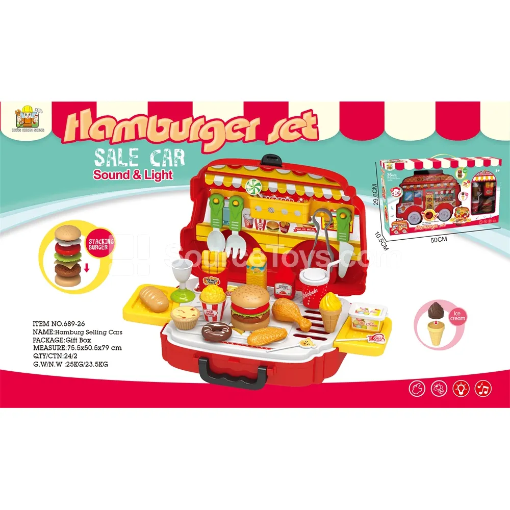 Pretend-Play Hamburger Shop Cart with Lights & Music