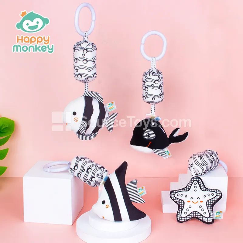 Newborn Crib Mobile Early Education Toy Black and White Ocean Animal Visual Stimulation