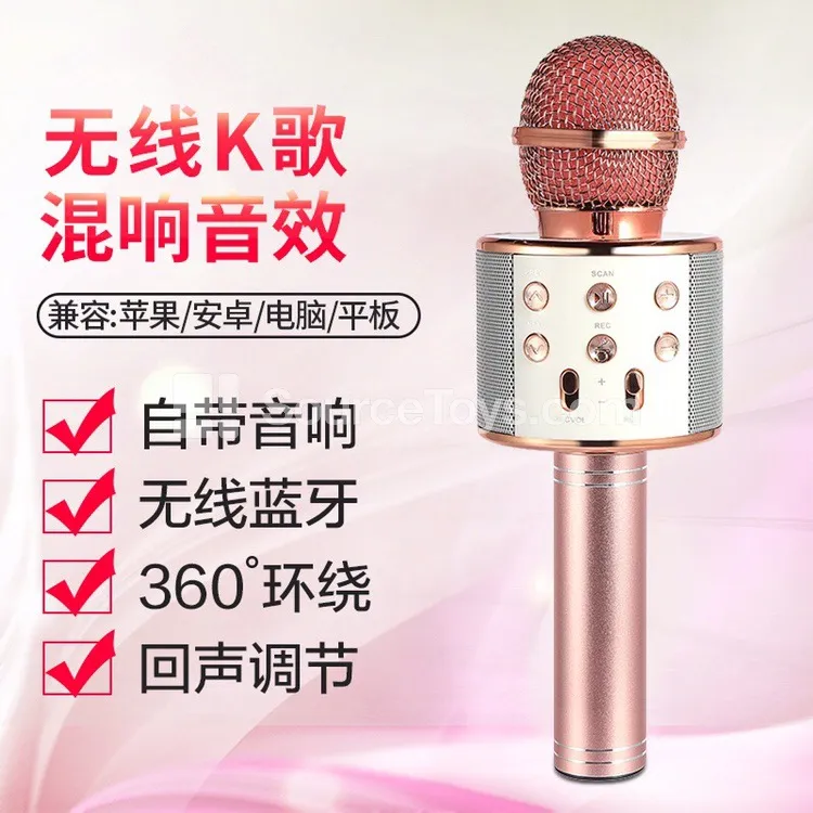 Wireless Microphone with Light, Bluetooth, Electroplated Karaoke Speaker