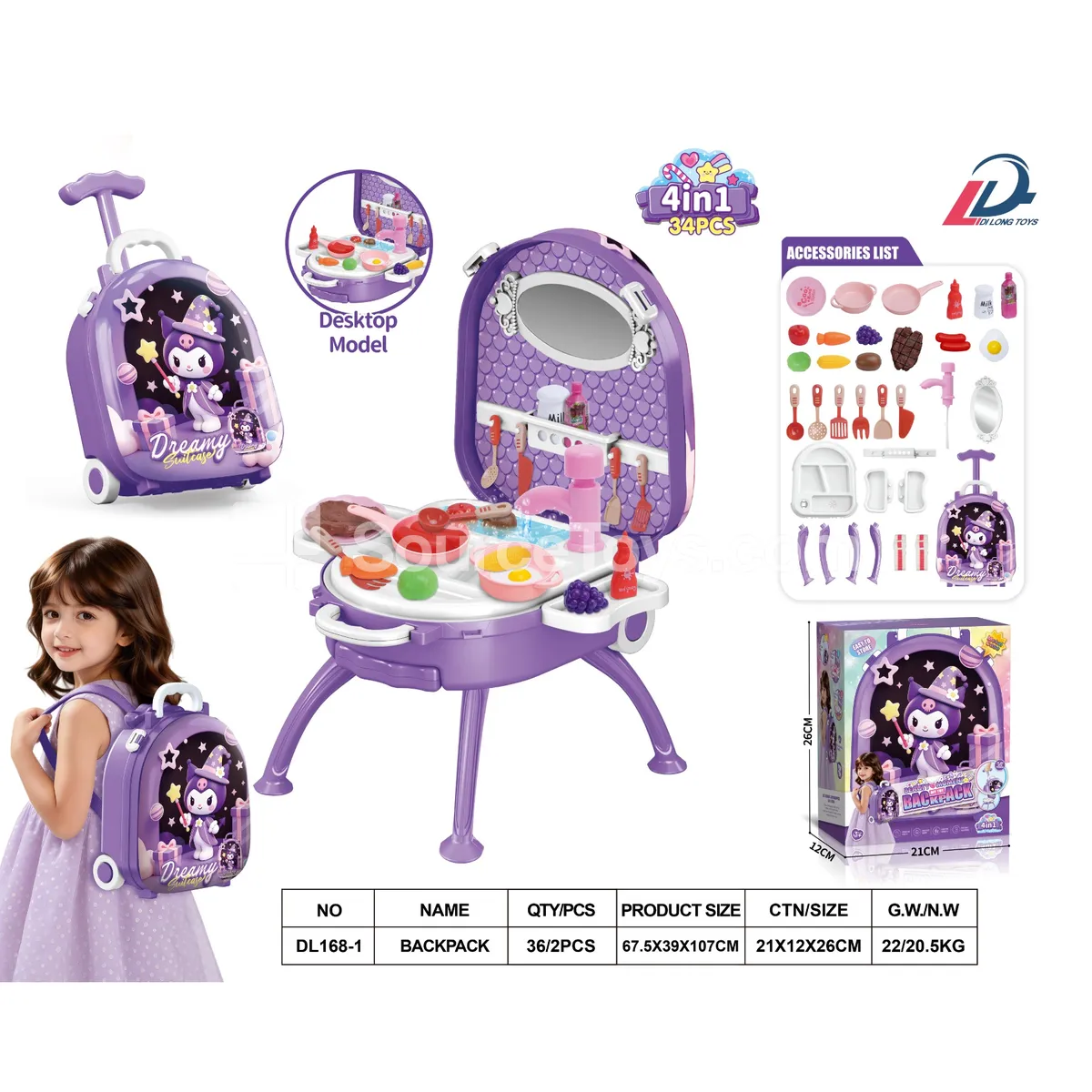 4-in-1 Trolley Alloy Backpack Set with Dining Utensil