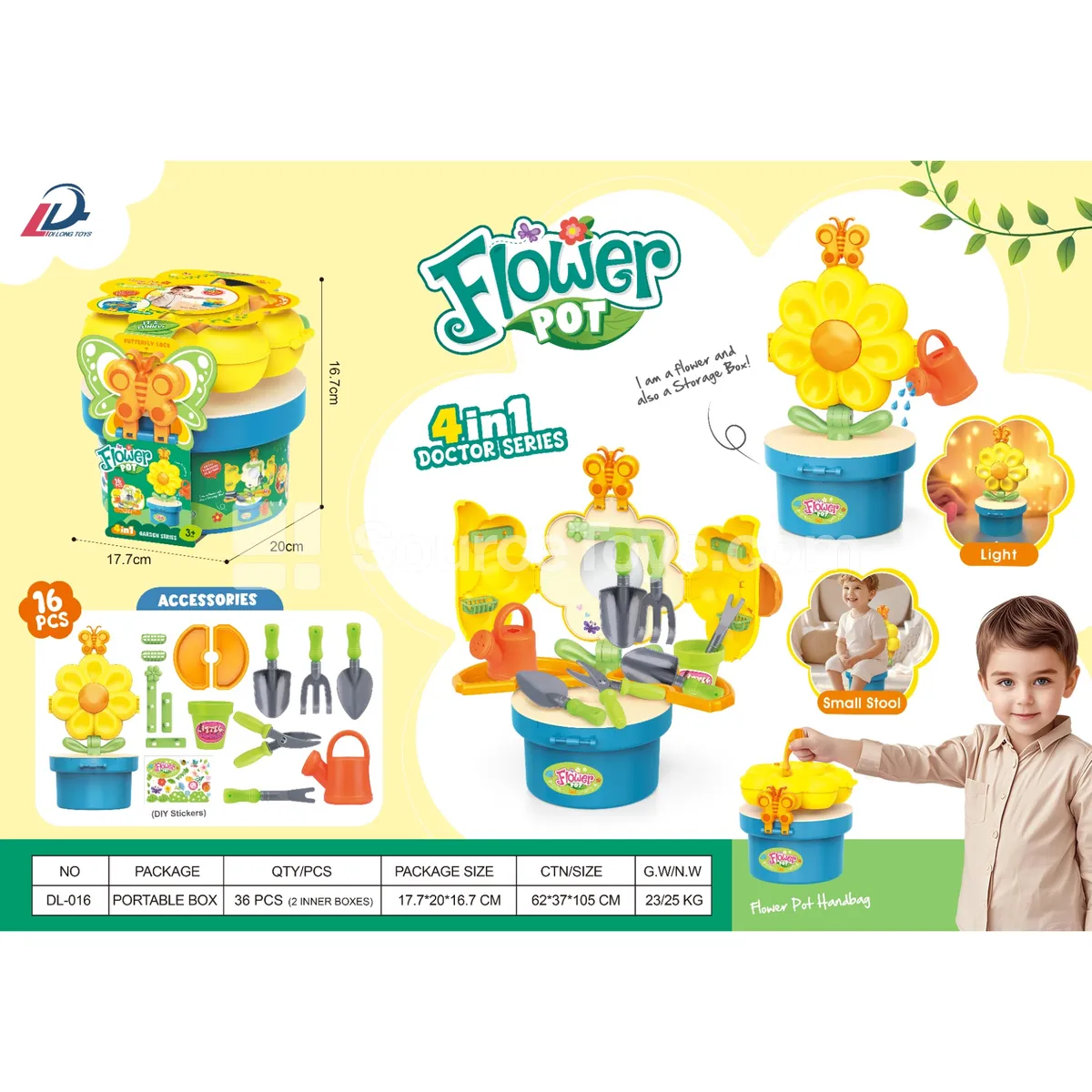 Glow 4-in-1 Gardening Sunflower DIY Garden Pretend-Play Tool Set for Boys Glow 4-in-1 Gardening Sunflower DIY Garden Pretend-Play Tool Set for Boys