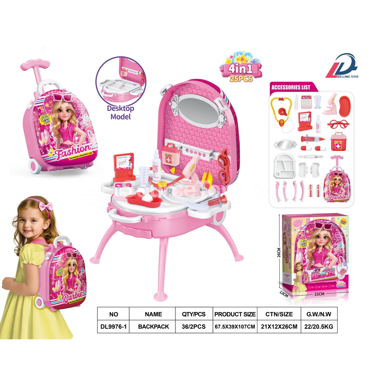 4-in-1 Rolling Suitcase Alloy Backpack Set Fashion Doll Doctor 4-in-1 Rolling Suitcase Alloy Backpack Set Fashion Doll Doctor