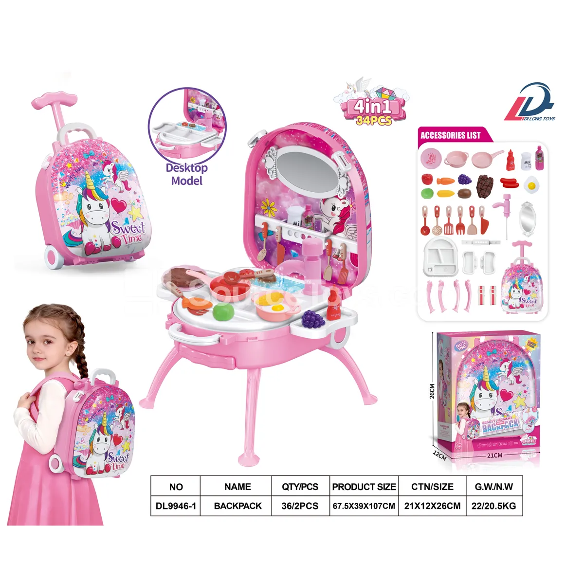 4-in-1 Ride-on Suitcase Alloy Backpack Set with Unicorn Tableware 4-in-1 Ride-on Suitcase Alloy Backpack Set with Unicorn Tableware