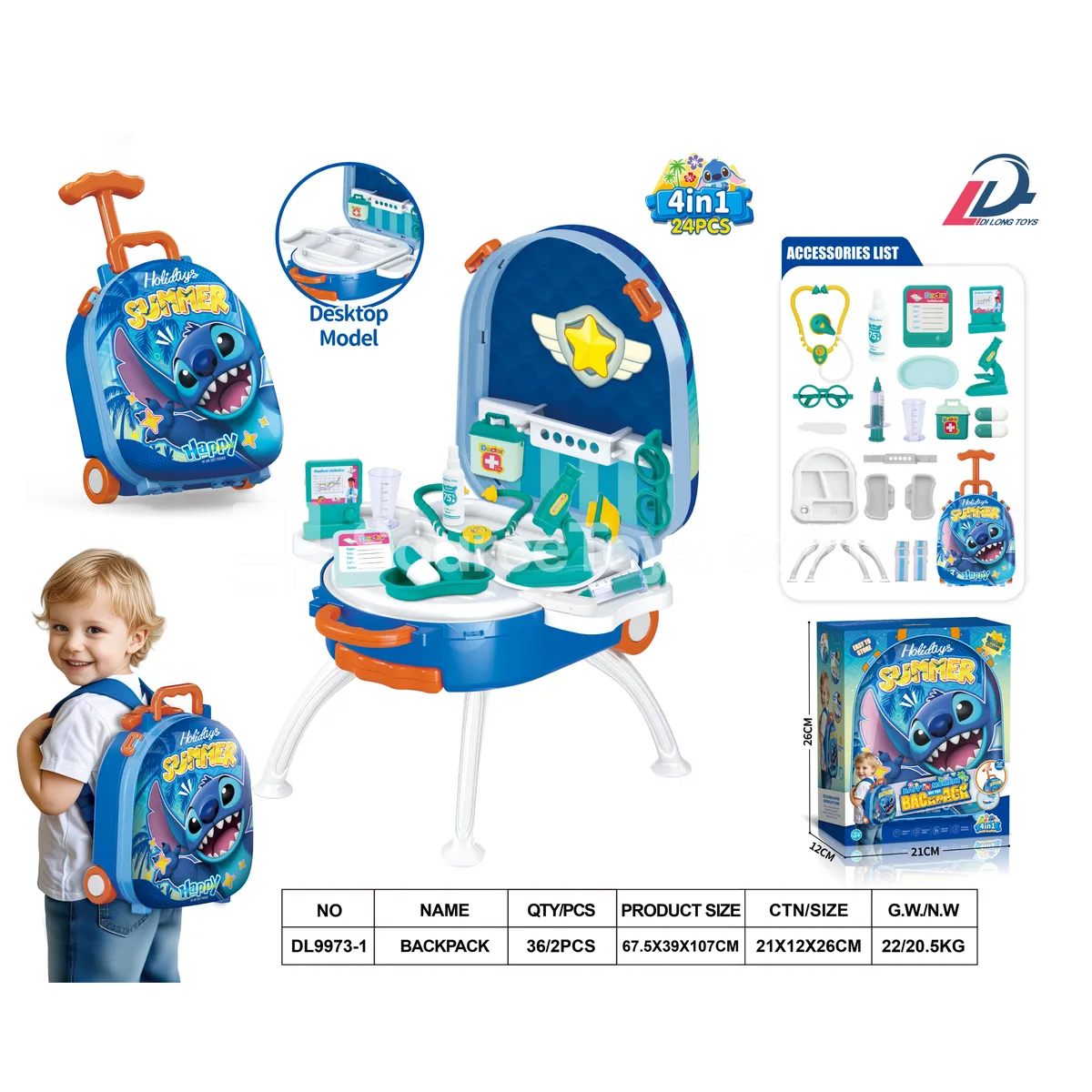 4-in-1 Luggage Backpack Set with Alloy Medical Kit