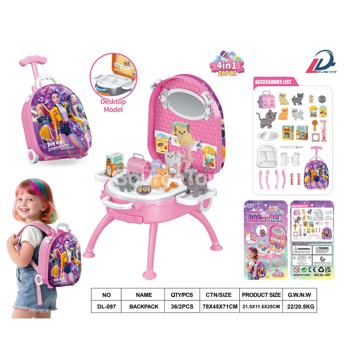 Fashion Doll 4-in-1 Rolling Suitcase Pet Cat Alloy Backpack Set (Pretend Play DIY Educational Storage Box) Fashion Doll 4-in-1 Rolling Suitcase Pet Cat Alloy Backpack Set (Pretend Play DIY Educational Storage Box)