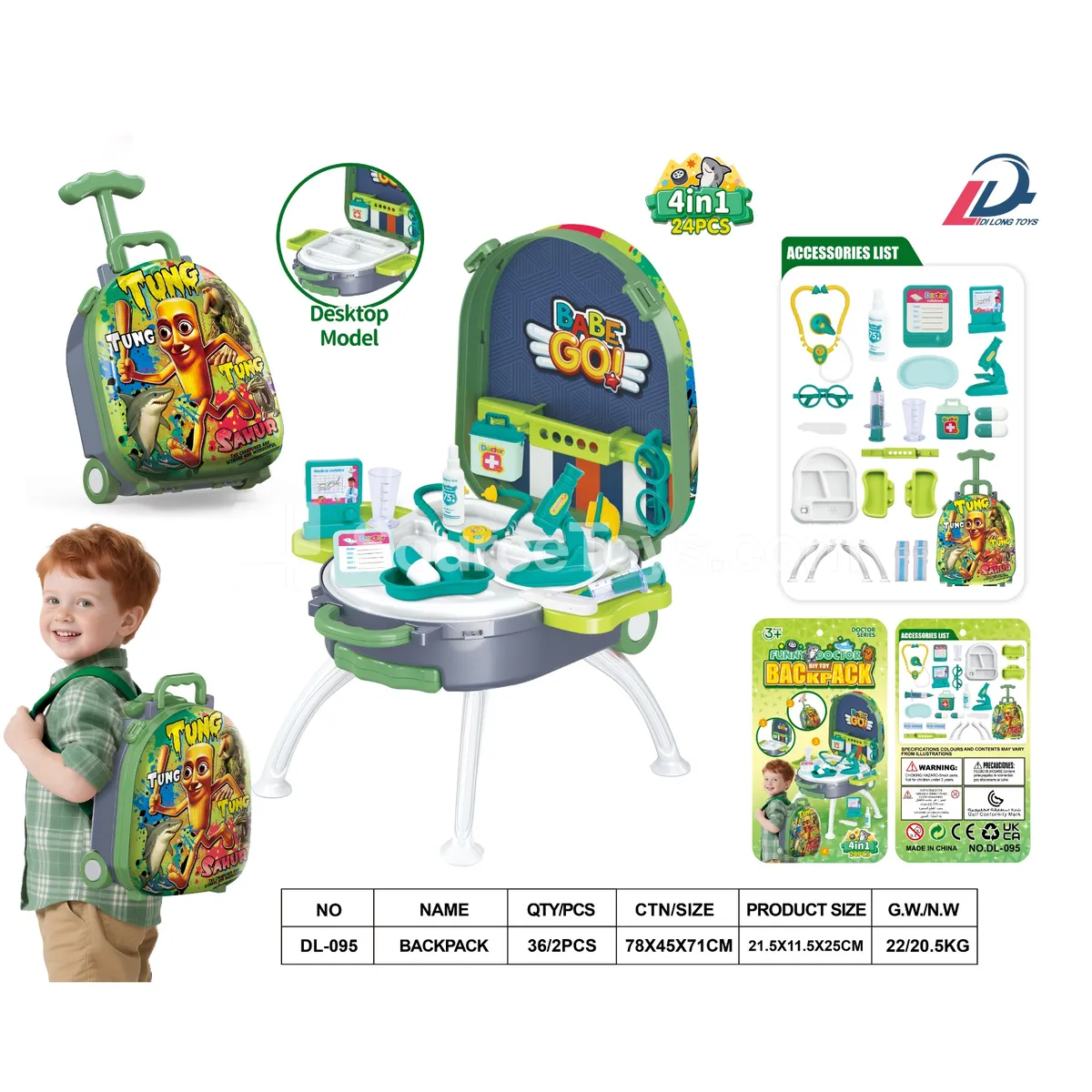 4-in-1 Alloy Medical Tools Trolley Case Backpack Set for Boys 4-in-1 Alloy Medical Tools Trolley Case Backpack Set for Boys