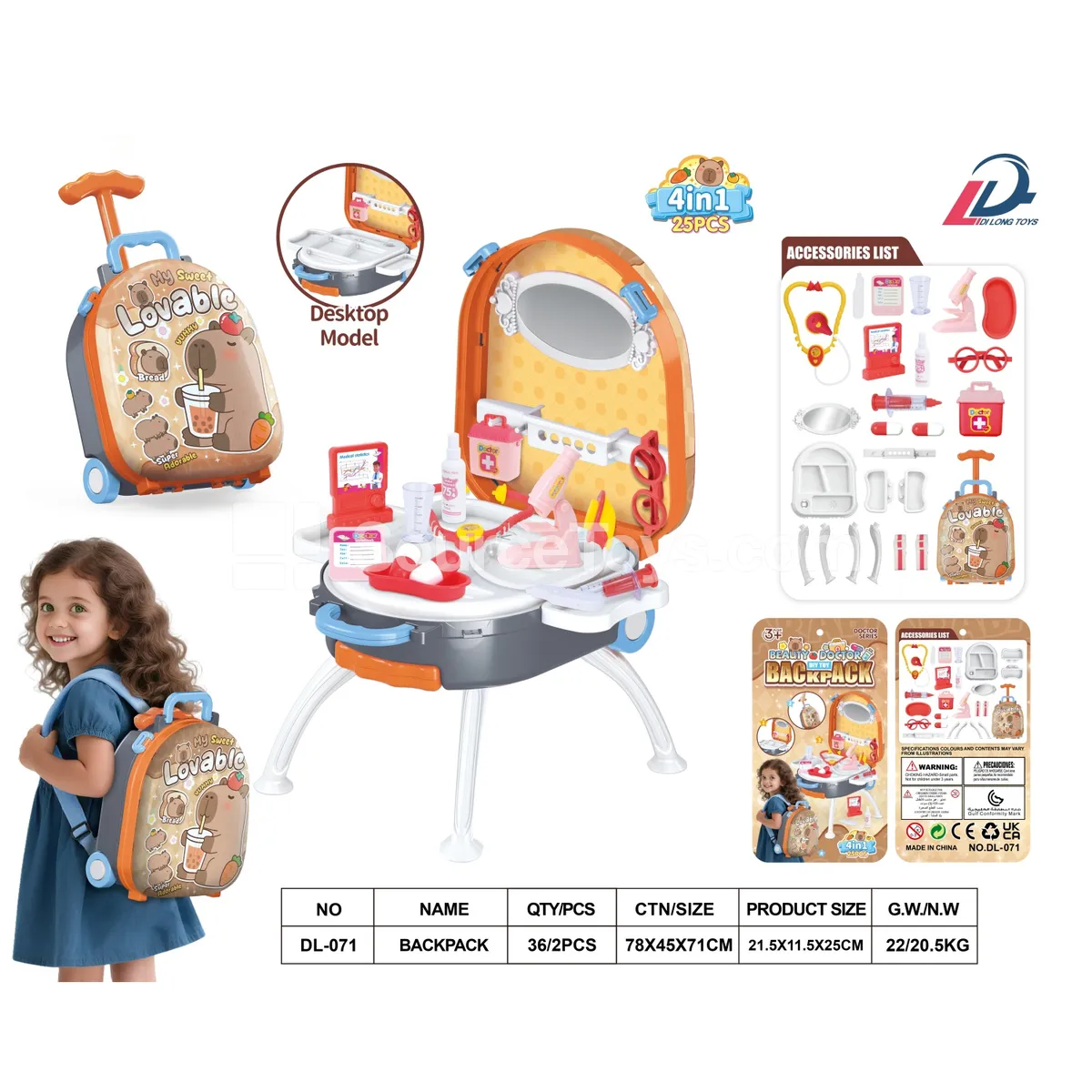 4-in-1 Suitcase Backpack Doctor Pretend-Play Kit with Alloy Instruments