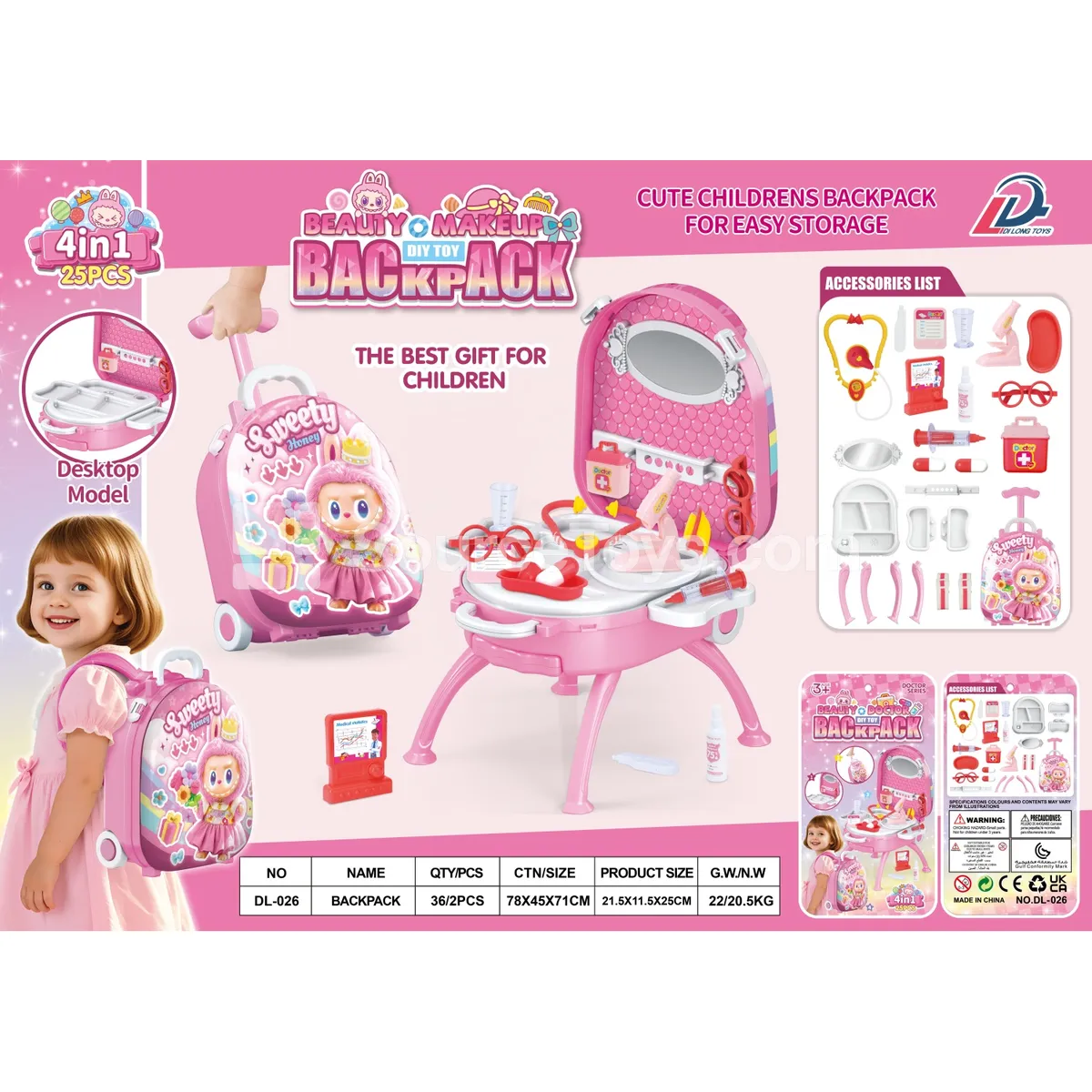 4-in-1 Suitcase Ride-on Medical Play Set with Alloy Backpack