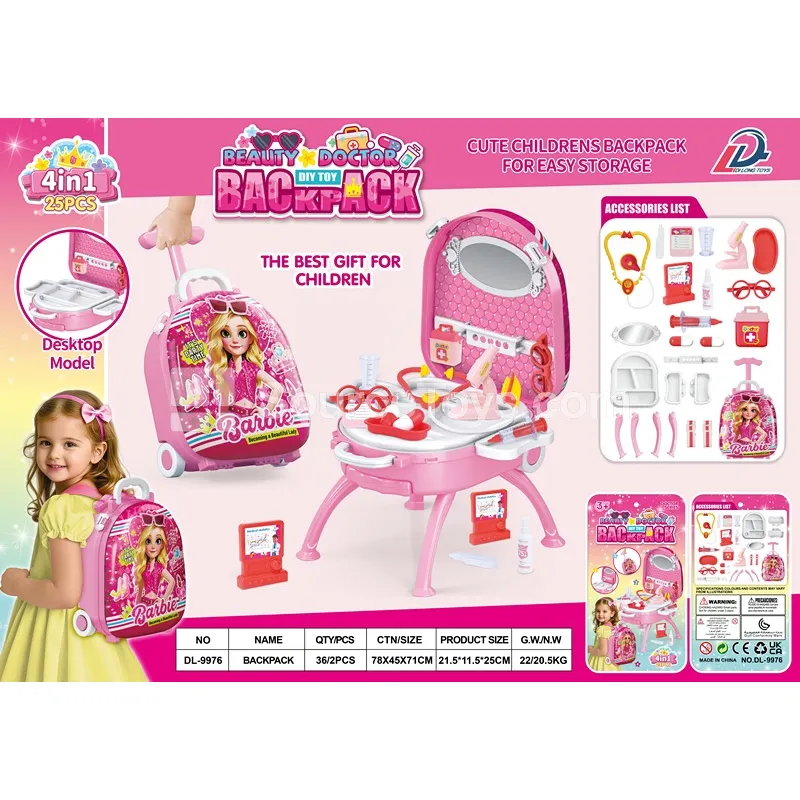 Fashion Doll 4-in-1 Suitcase with Medical Kit & Alloy Backpack Set (Pretend-Play DIY Educational Toy for Girls)