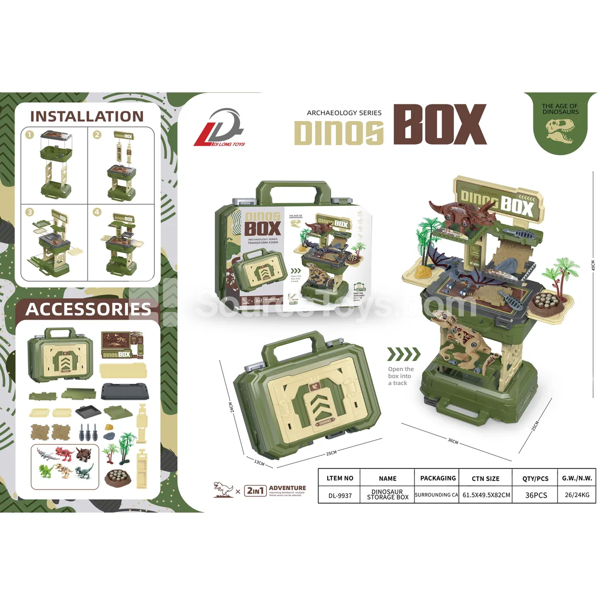 2-in-1 Assembly Dinosaur Suitcase Set (2 Random Dinosaurs) Pretend Play Educational for Boys
