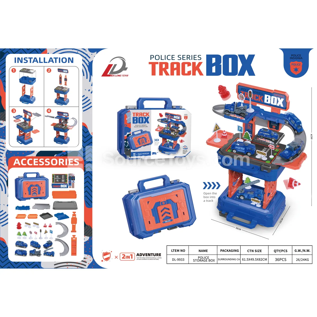 2-in-1 Track Parking Police Carry Case with 4 Random Cars Pretend Play 2-in-1 Track Parking Police Carry Case with 4 Random Cars Pretend Play