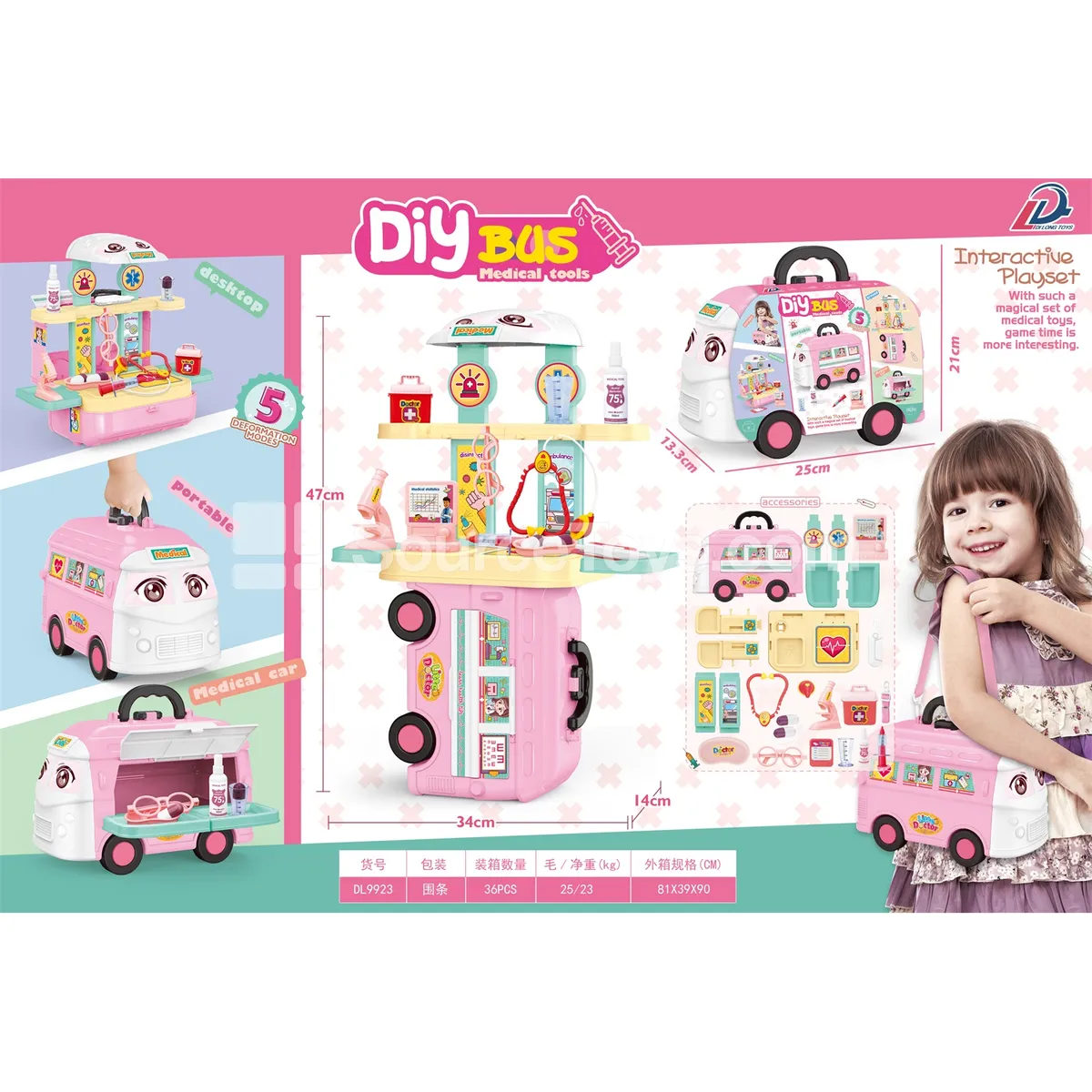 5-in-1 Pretend-Play Medical Kit Bus Storage Vehicle 5-in-1 Pretend-Play Medical Kit Bus Storage Vehicle