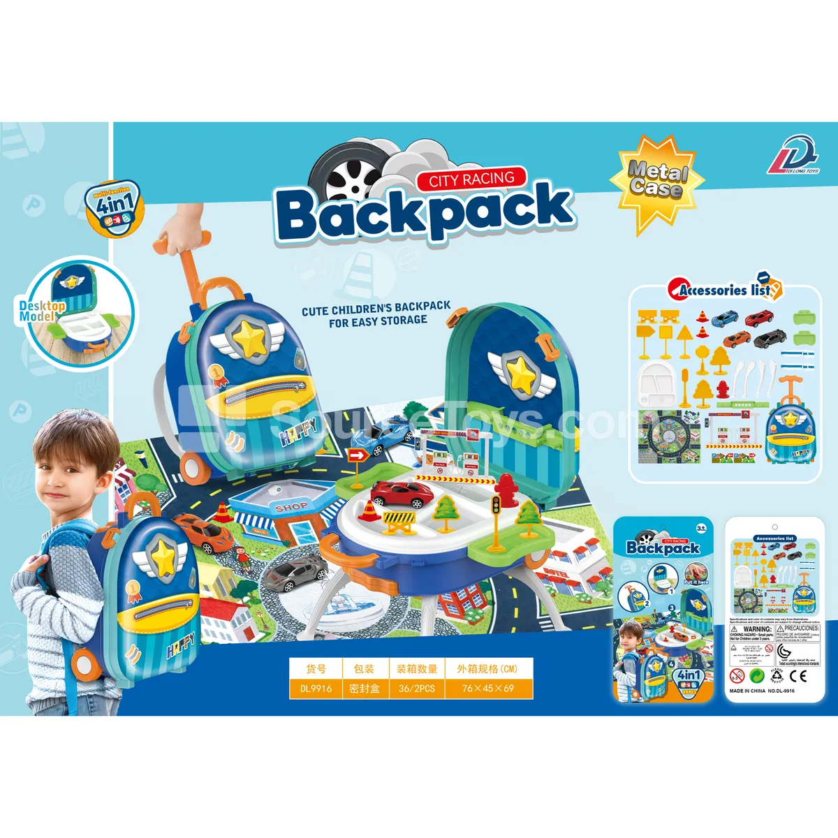 4-in-1 Luggage Suitcase Pretend-Play Parking Lot Carry-All Alloy Backpack Set 4-in-1 Luggage Suitcase Pretend-Play Parking Lot Carry-All Alloy Backpack Set