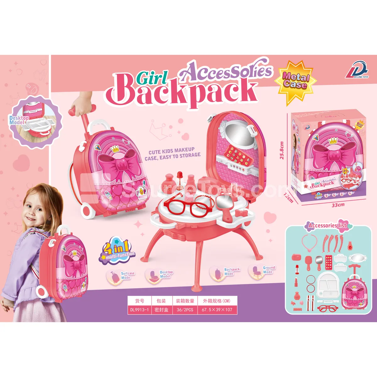 4-in-1 Suitcase Travel Set with Alloy Backpack for Pretend Play 4-in-1 Suitcase Travel Set with Alloy Backpack for Pretend Play