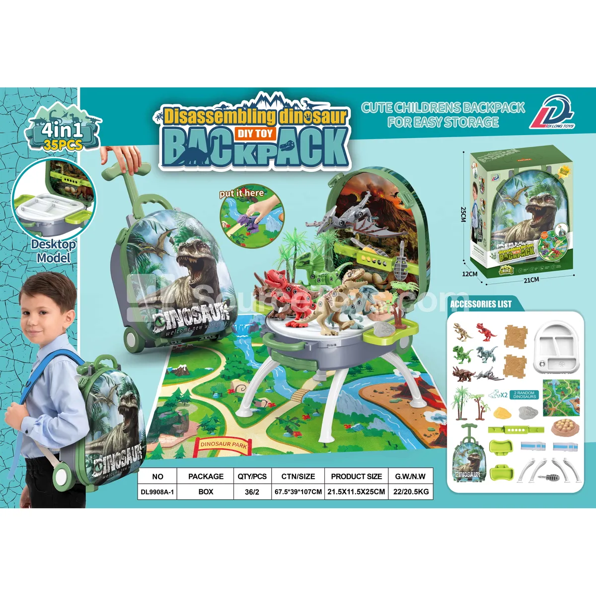 4-in-1 Suitcase Carry-on Alloy Backpack Set with 2 Random Dinosaurs 4-in-1 Suitcase Carry-on Alloy Backpack Set with 2 Random Dinosaurs