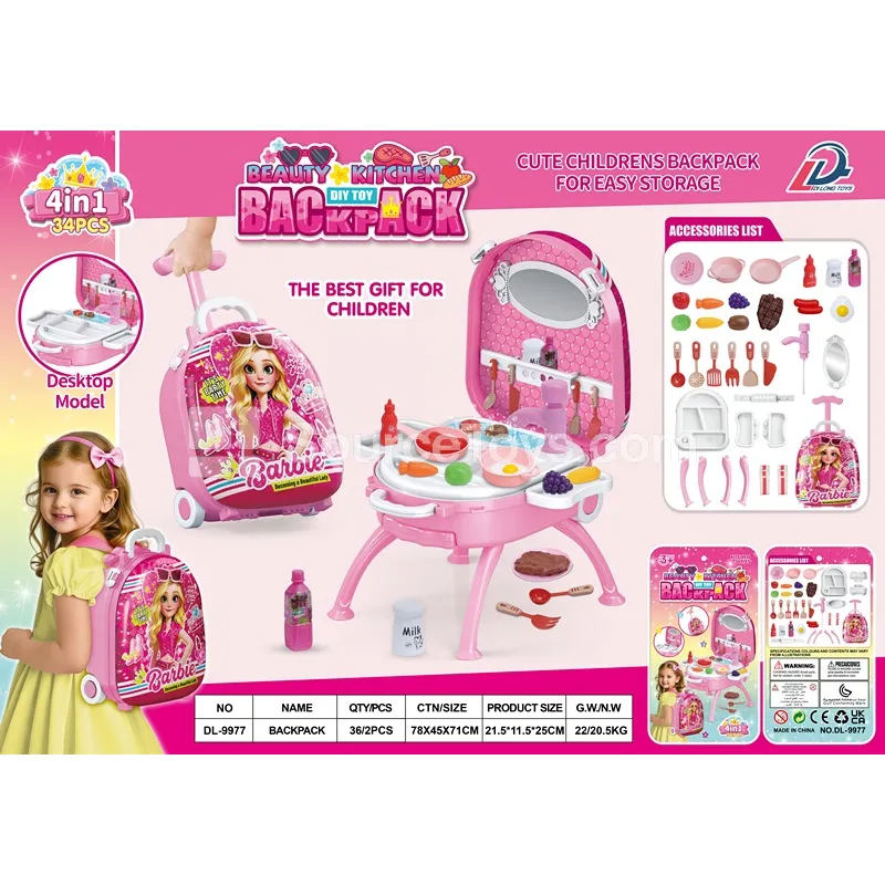 Fashion Doll 4-in-1 Suitcase Set with Pretend-Play Tableware and Alloy Backpack Fashion Doll 4-in-1 Suitcase Set with Pretend-Play Tableware and Alloy Backpack
