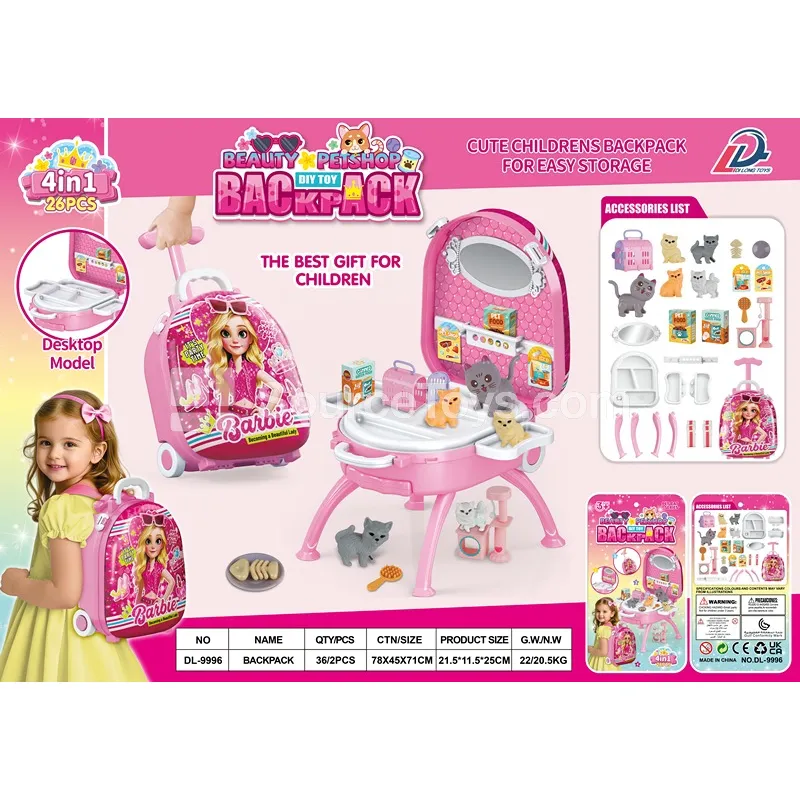 Fashion Doll 4-in-1 Suitcase Set with Pet Cat and Alloy Backpack Fashion Doll 4-in-1 Suitcase Set with Pet Cat and Alloy Backpack