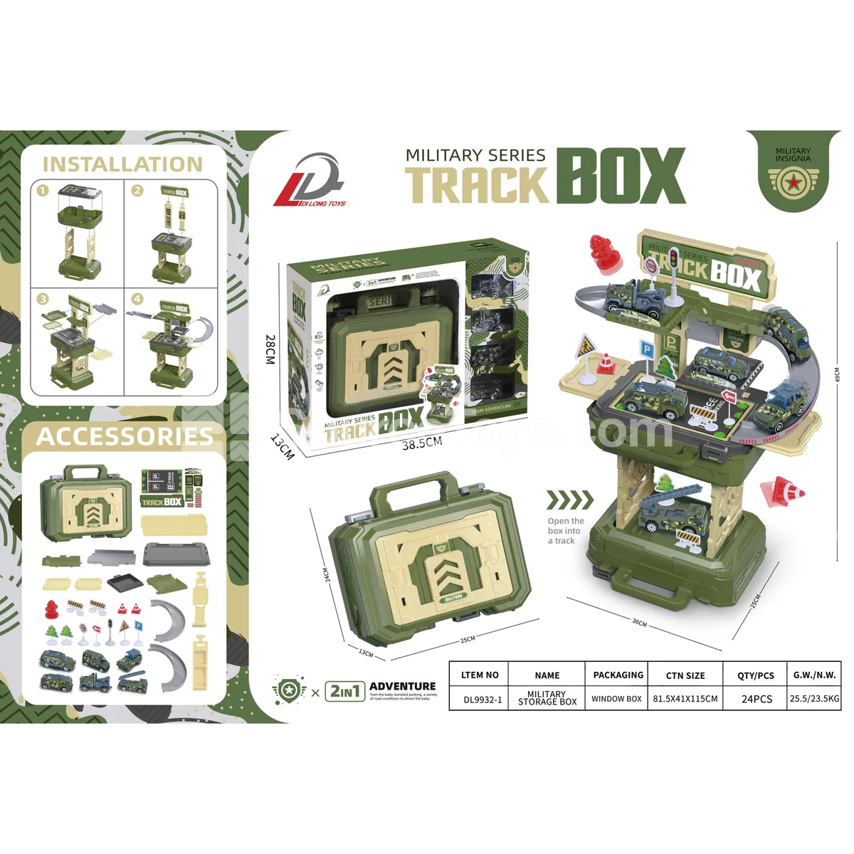 2-in-1 Window Track Parking Military Carry Case (6 Cars) Pretend-Play 2-in-1 Window Track Parking Military Carry Case (6 Cars) Pretend-Play
