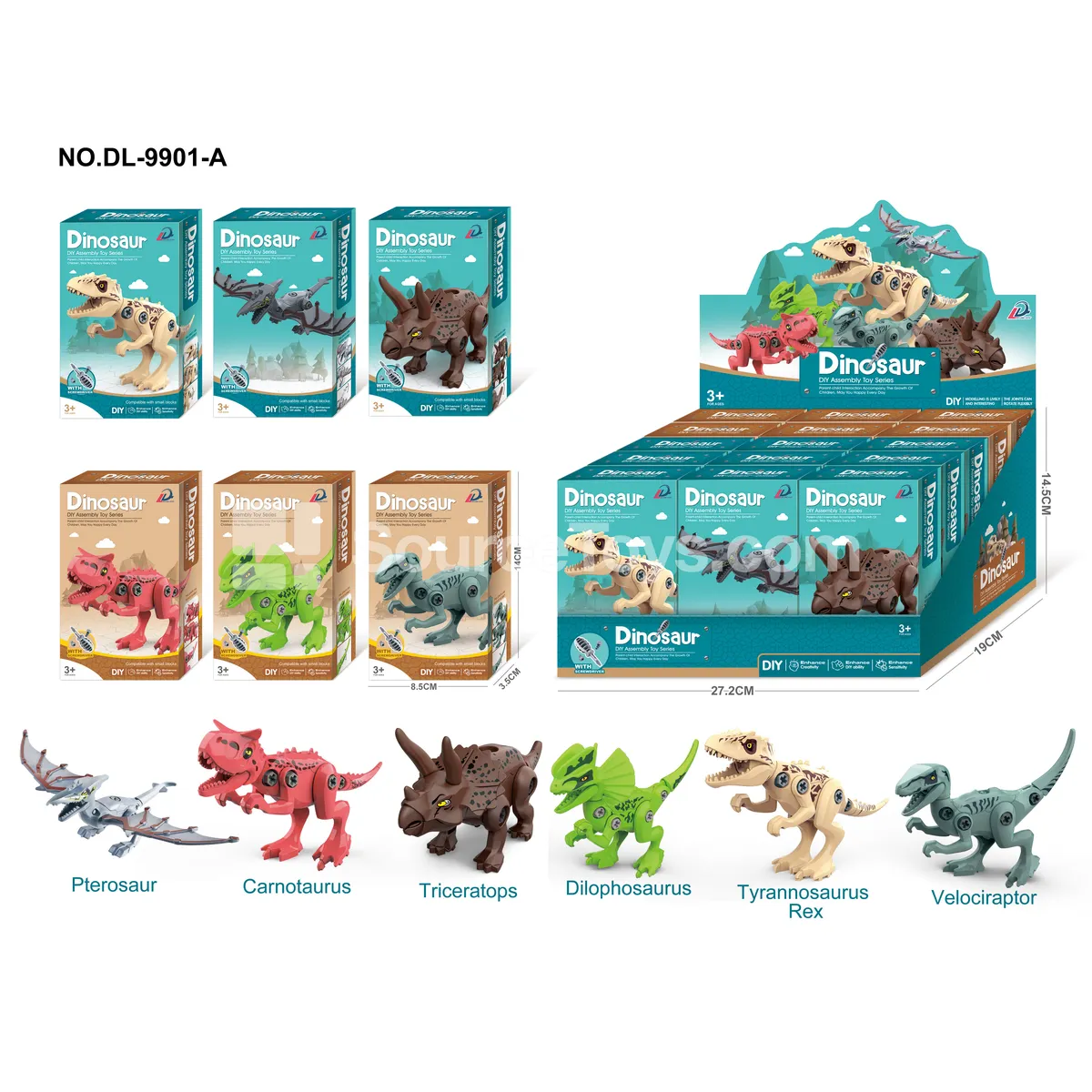 15 Dinosaur Figures/Display Box (6 Styles Assorted) DIY Assembly Dinosaur Model Compatible with Small Building Blocks 15 Dinosaur Figures/Display Box (6 Styles Assorted) DIY Assembly Dinosaur Model Compatible with Small Building Blocks